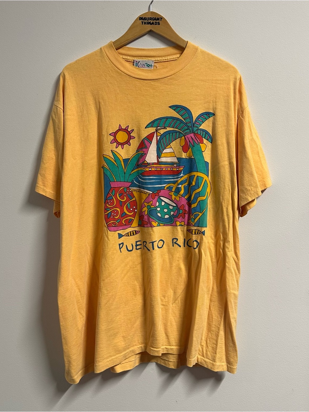 Vintage 1992 Puerto Rico Art T-shirt Portrait Yellow XL